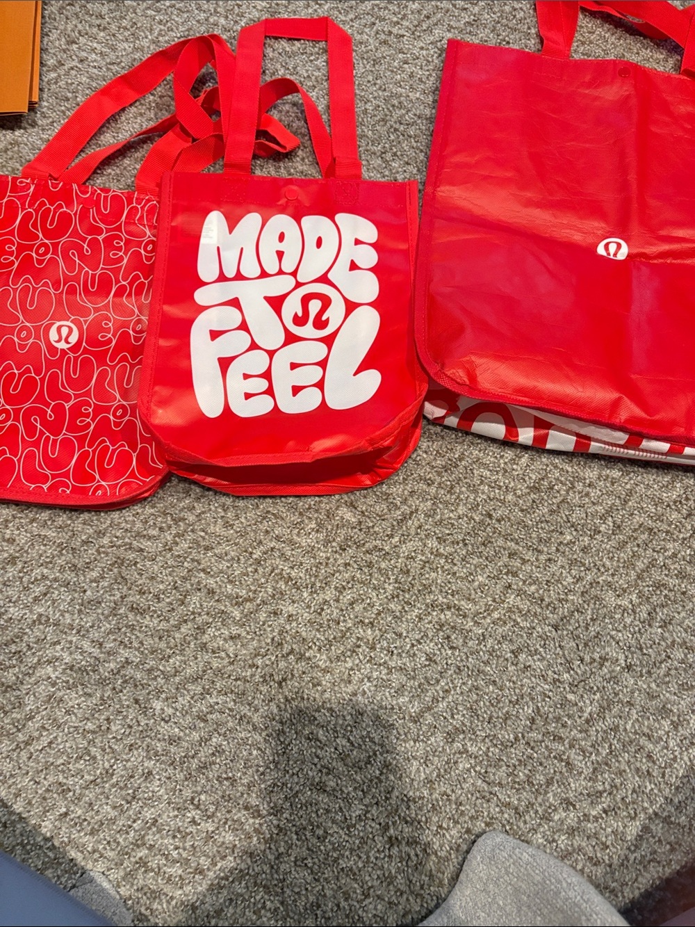 lululemon athletica Red Tote Bag with White Logo Text